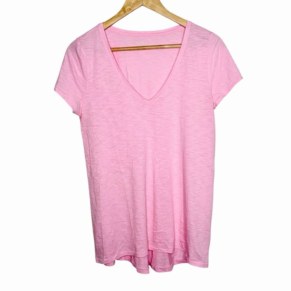 Lilly Pulitzer Etta V-Neck Cotton Top Pink Womens Small Tee T-shirt Slub Knit